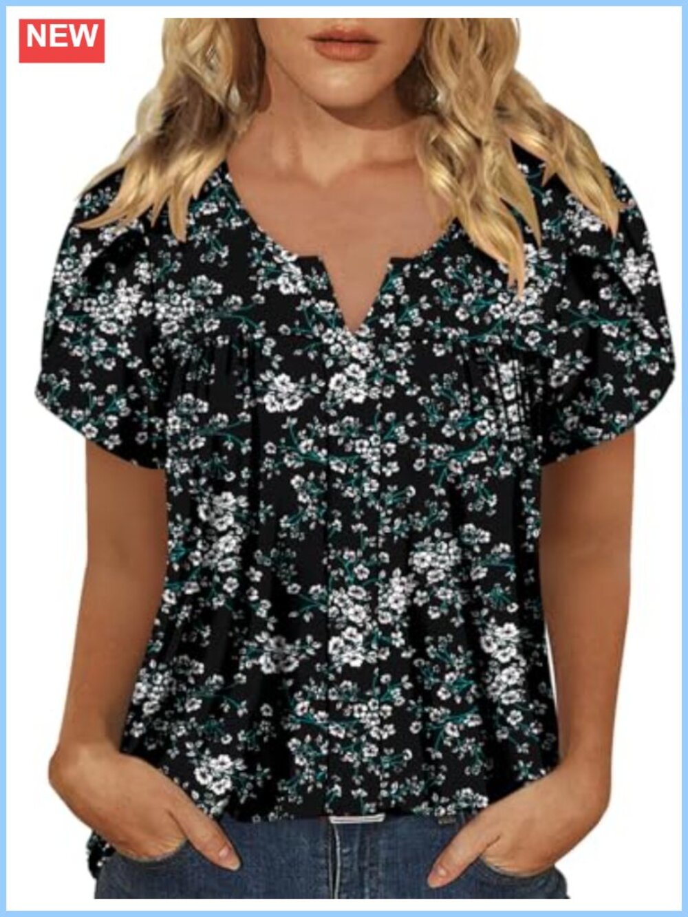 Womens Summer Tops Short Sleeve Floral Boho Shirts Casual Flowy Tee Comfy
